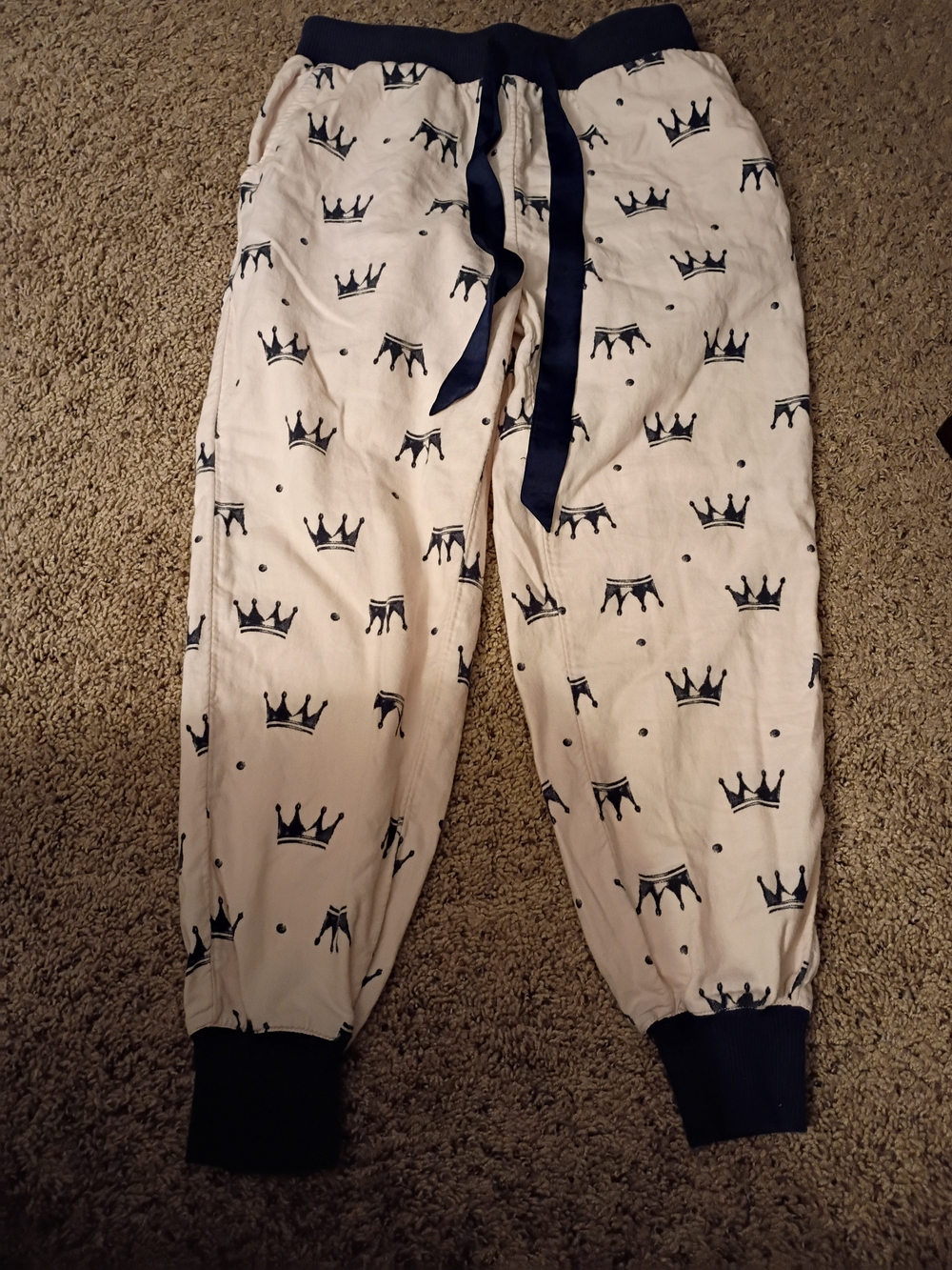 aerie Cream Joggers with Navy Ribbed Waistband